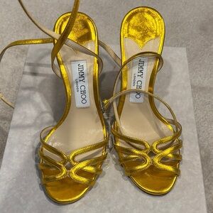 Jimmy Choo Metallic Gold Strappy Heel Sandals